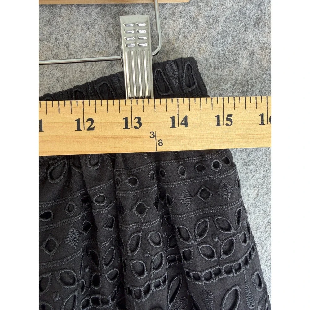 J Crew Eyelet Maxi Skirt Womens M Black Cotton Blend Elastic Waist Cottagecore